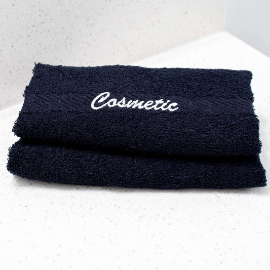 Premium Cosmetic Towels 12x 12 – Pack of 12 (Bleach-Proof) in black, ultra-soft for makeup removal and stain prevention.