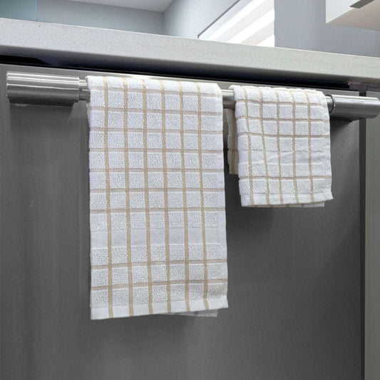 Durable and stylish Premium Kitchen Towels – 12-Pack in beige, perfect for cleaning and drying tasks.