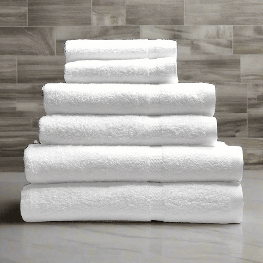Luxurious Pinnacle Bath towels, crafted from 100% combed cotton, offer durability and plush comfort in brilliant white.