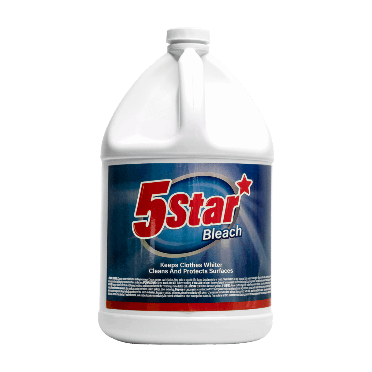 5 Star Laundry Bleach 5% – 6 Gallons per Case for deep cleaning, stain removal, and fabric whitening.