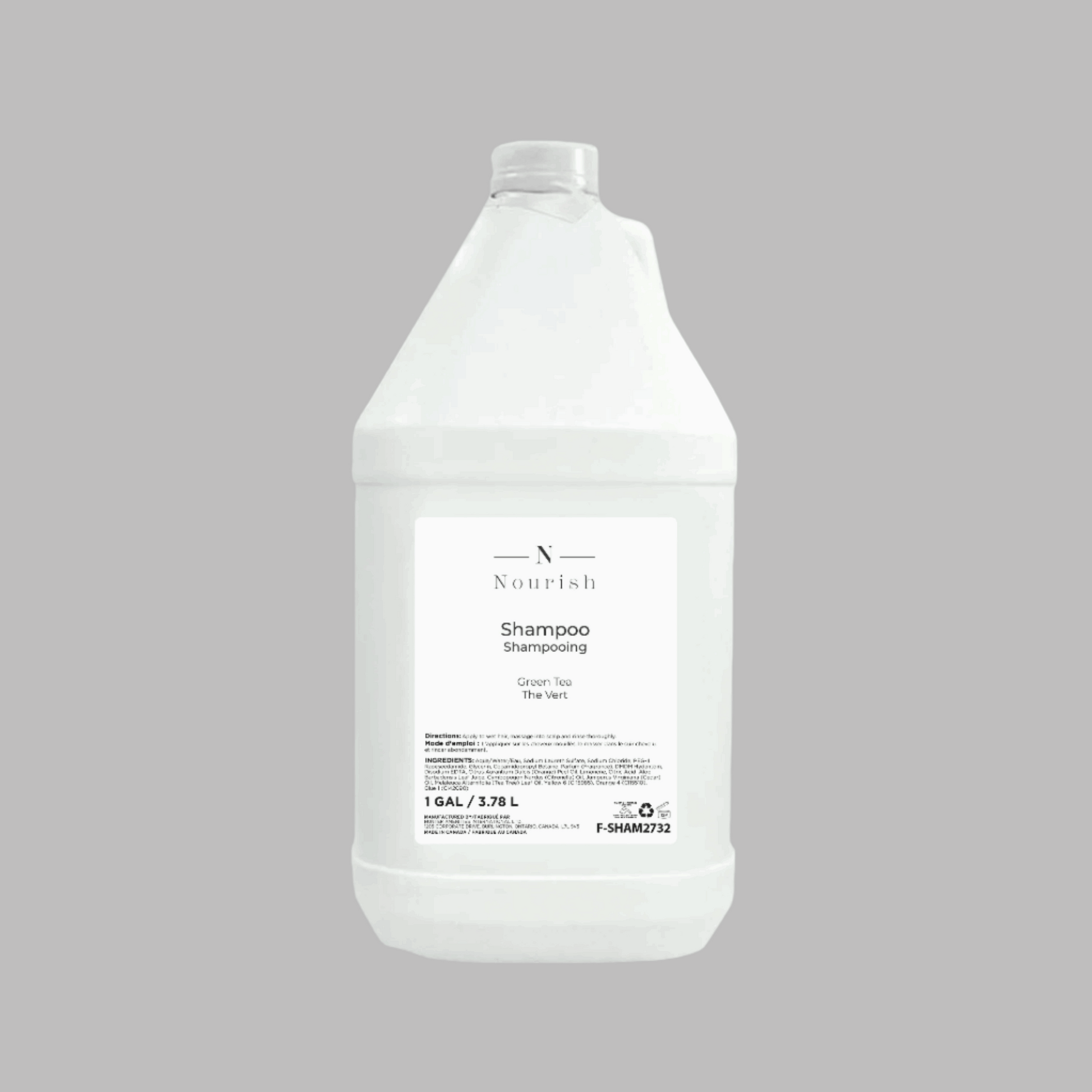 Nourish Lemongrass & Green Tea Shampoo in a gallon, perfect for an exceptional hair care experience.
