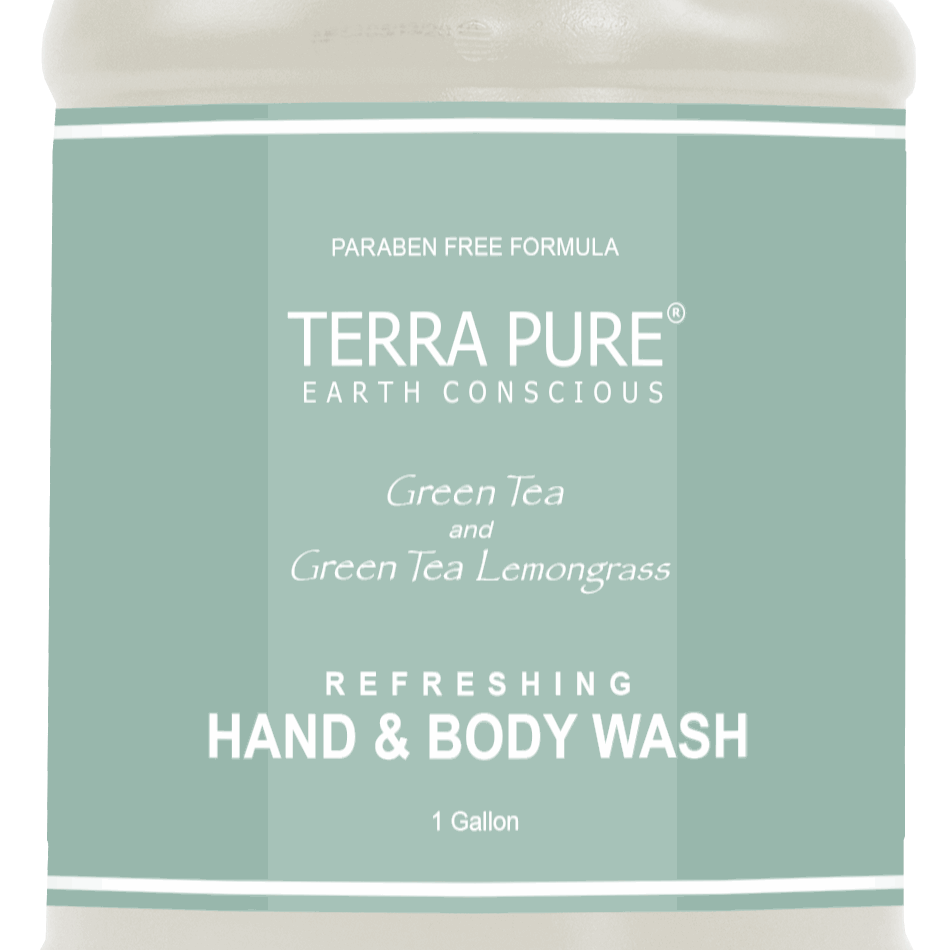 Terra Pure Green Tea Body Wash - Case 2 or 4 Gallons offers refreshing hydration with organic aloe vera and olive oil.