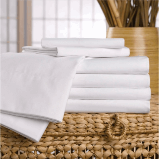 Martex Ultra Touch Microfiber Flat Sheets stacked neatly, showcasing their softness and durability for ultimate comfort.
