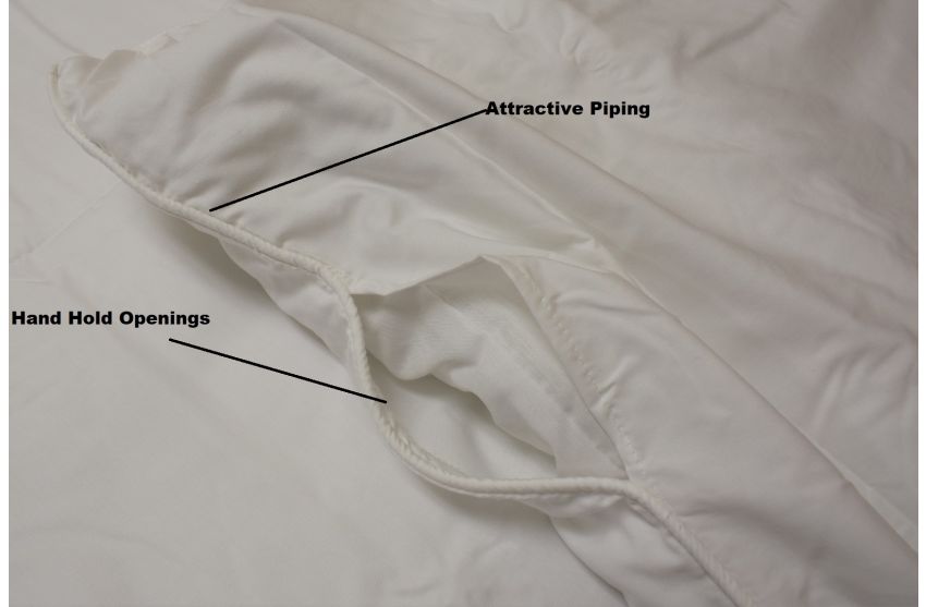 Luxurious Millennium Duvet Cover showcasing attractive piping and hand hold openings for easy use and style.