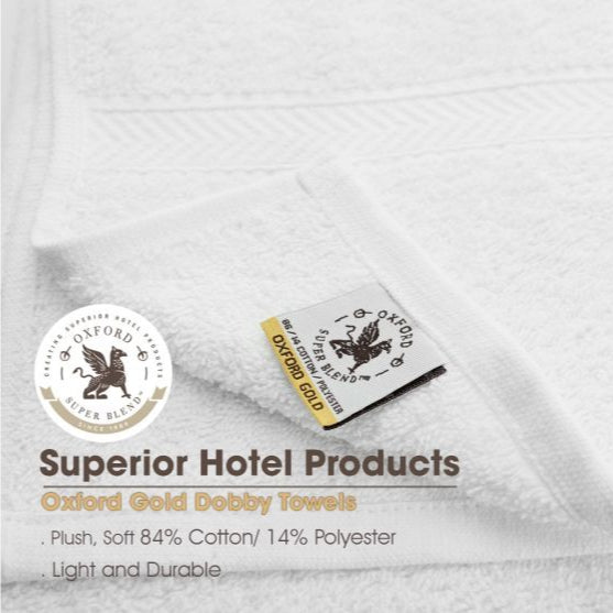 Luxurious Oxford Gold Dobby Towels, made of 86% cotton and 14% polyester, offer plush comfort and durability.