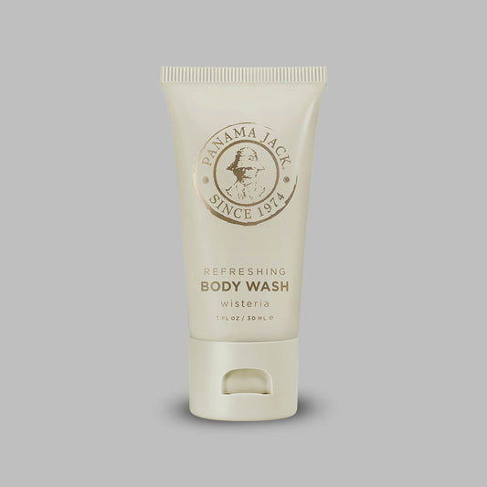 Panama Jack Wisteria Body Wash – 1 oz. offers a luxurious wisteria fragrance for a delightful shower experience.