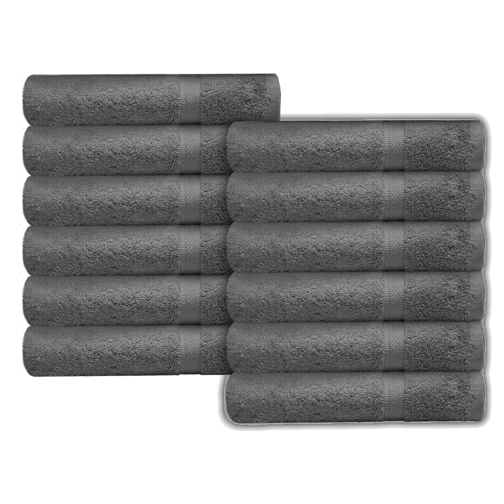 Set of 12 Oxford Imperiale Std. Grey Bath Towels, plush and absorbent, perfect for any bathroom décor.