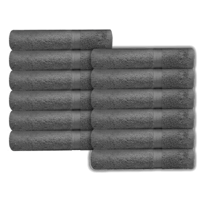 Set of 12 Oxford Imperiale Std. Grey Bath Towels, plush and absorbent, perfect for any bathroom décor.