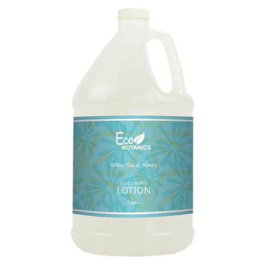 Eco Botanics Body Lotion - Case of 2 or 4 Gallons, featuring soothing white tea and honey for soft, fragrant skin.