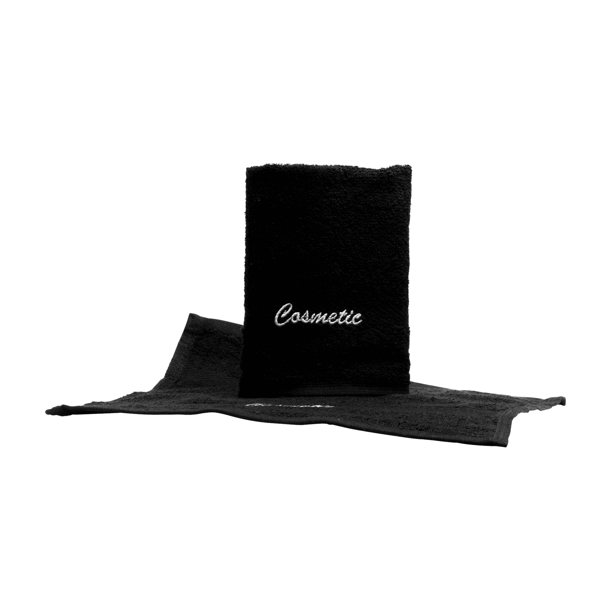 Premium Cosmetic Towels 12x 12 – Pack of 12 (Bleach-Proof) in black, eco-friendly, ultra-soft for makeup removal.