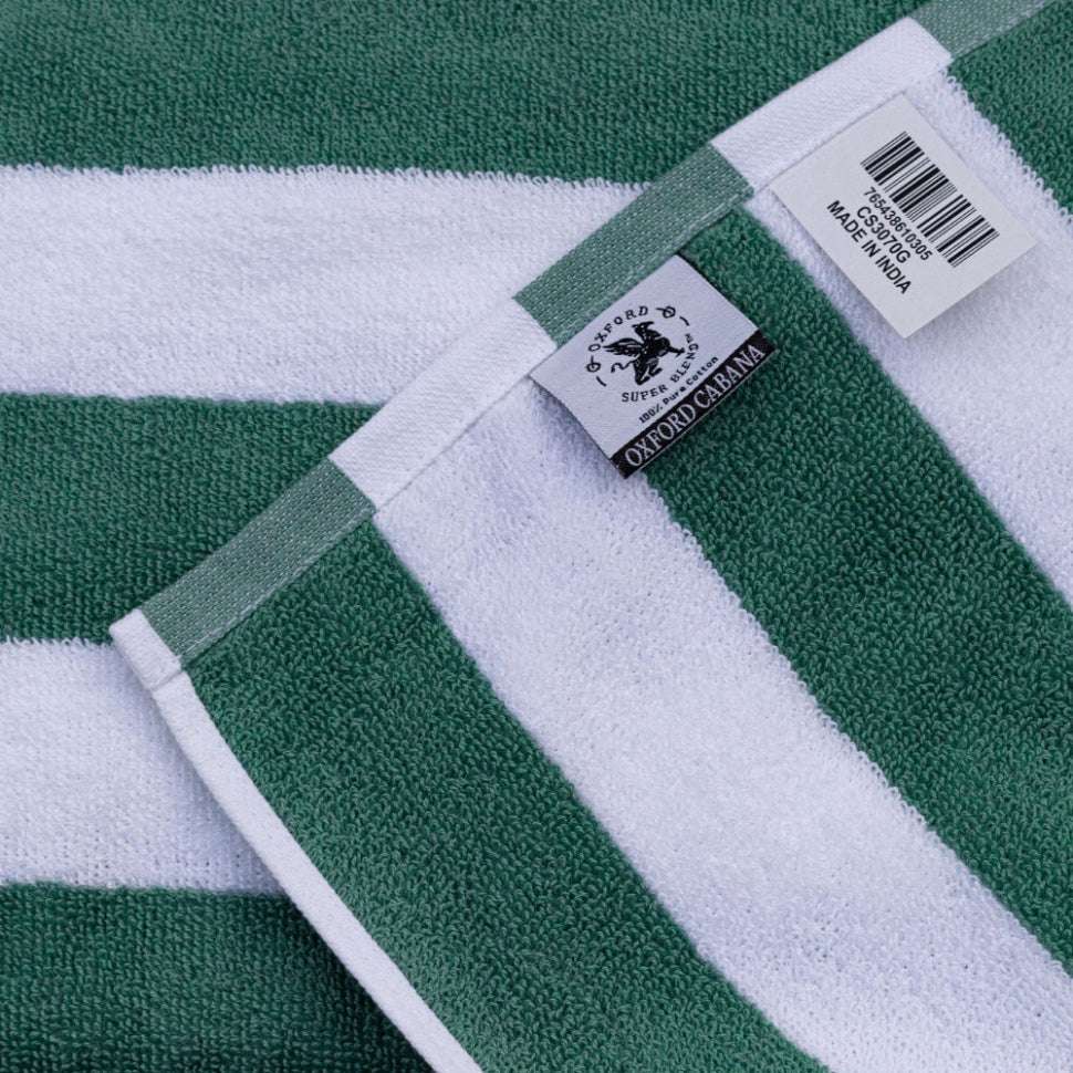 Soft and durable Oxford Premium Cabana Stripe Towels 30"x70" in green, perfect for enhancing your poolside experience.