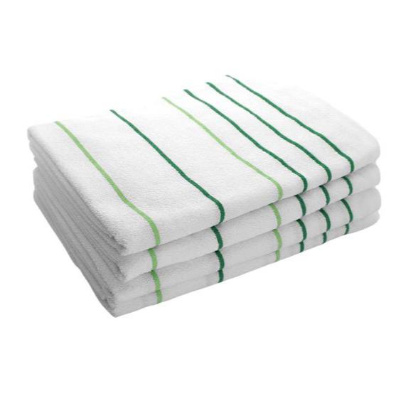 Soft and absorbent Pinnacle Premium Pool Towels 35" x 70" with vibrant stripes, perfect for luxurious poolside comfort.