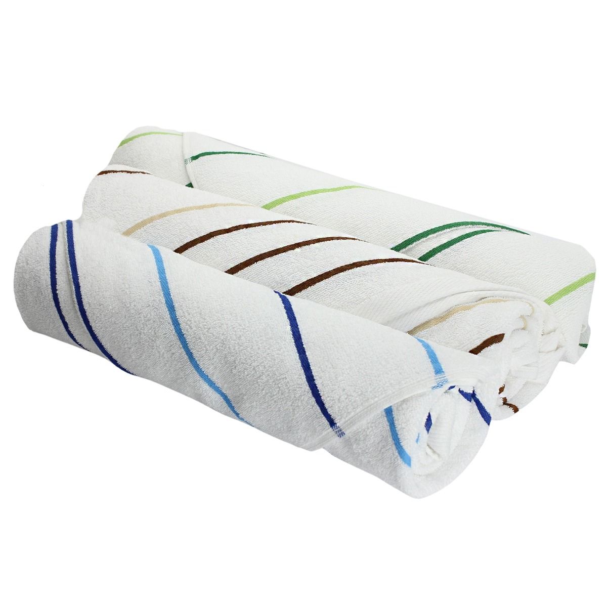 Pinnacle Premium Pool Towels 35" x 70" feature soft, absorbent cotton with vibrant stripes, ideal for poolside luxury.