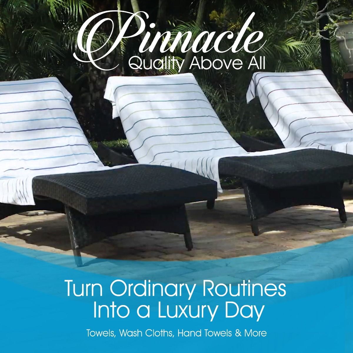 Enhance your poolside with Pinnacle Premium Pool Towels 35" x 70", made from soft, absorbent ring-spun cotton.
