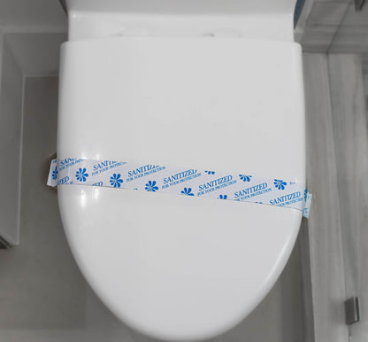 Toilet Seat Sanitized Band – Case of 1000 ensures a hygienic experience, marked "Sanitized for Your Protection."