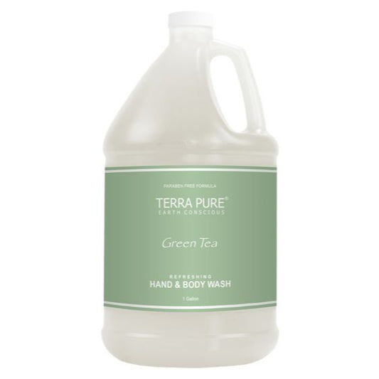 Terra Pure Green Tea Body Wash - Case 2 or 4 Gallons offers refreshing hydration with organic aloe and olive oil.